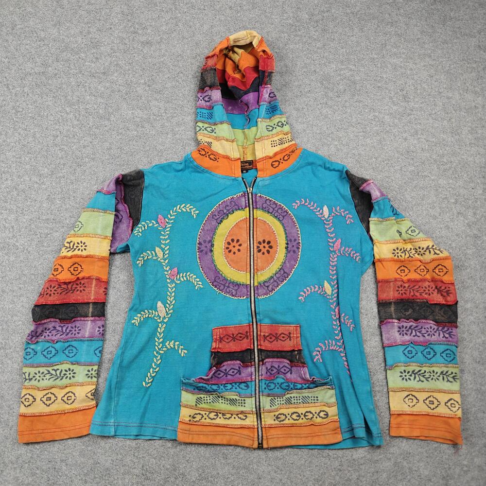 Rising International Hoodie Womens XL Multicolor Patchwork Full Zip Hooded